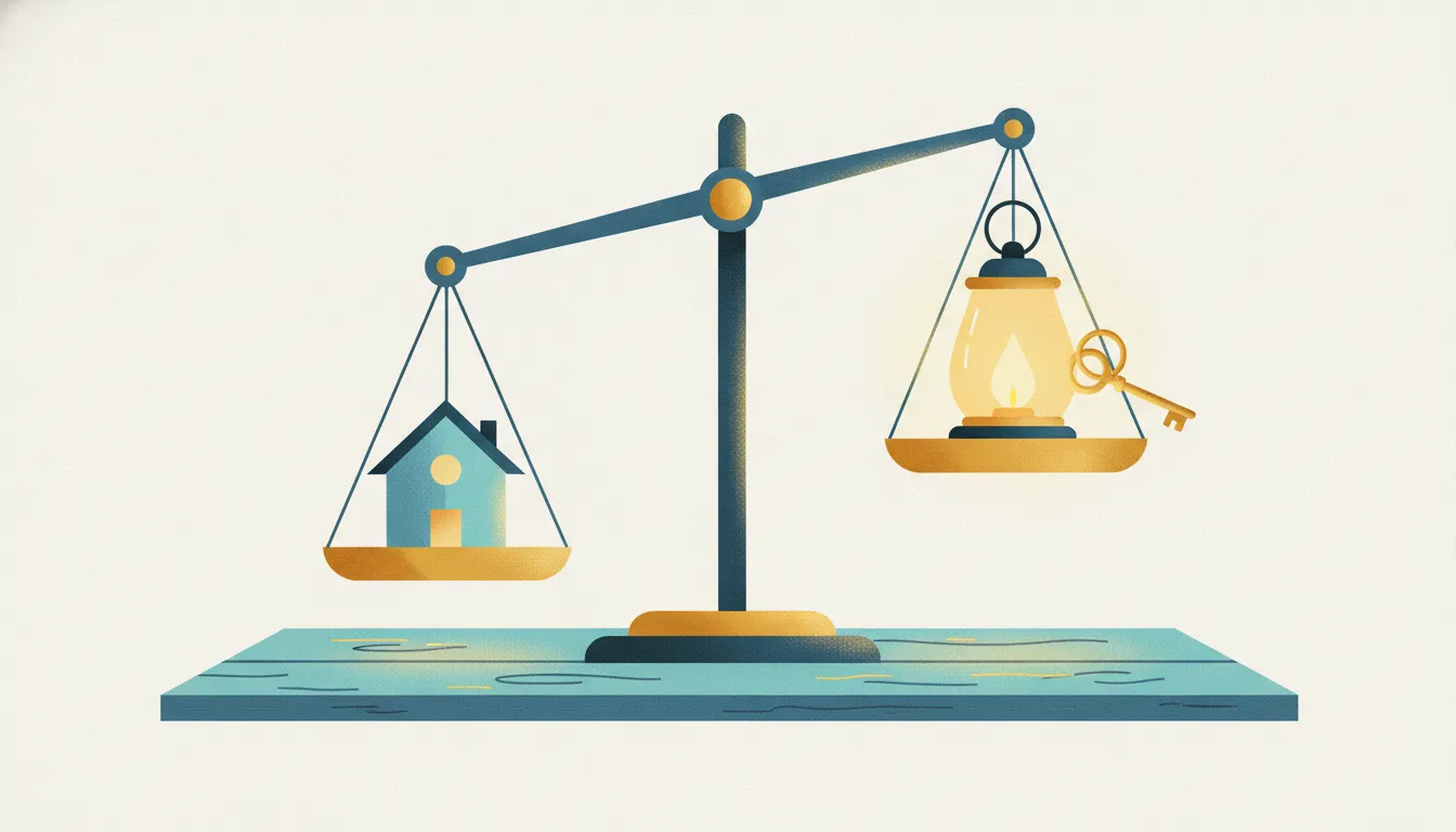 Editorial illustration for House or Home? Weighing the Numbers and the Feelings.