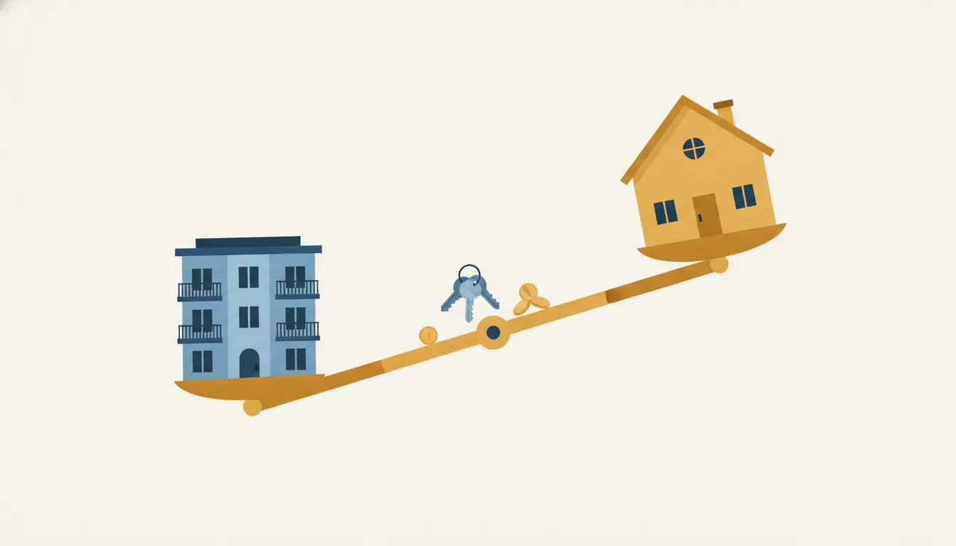 Editorial illustration for Rent or Own? Compare the Full Cost of Housing Over Time.