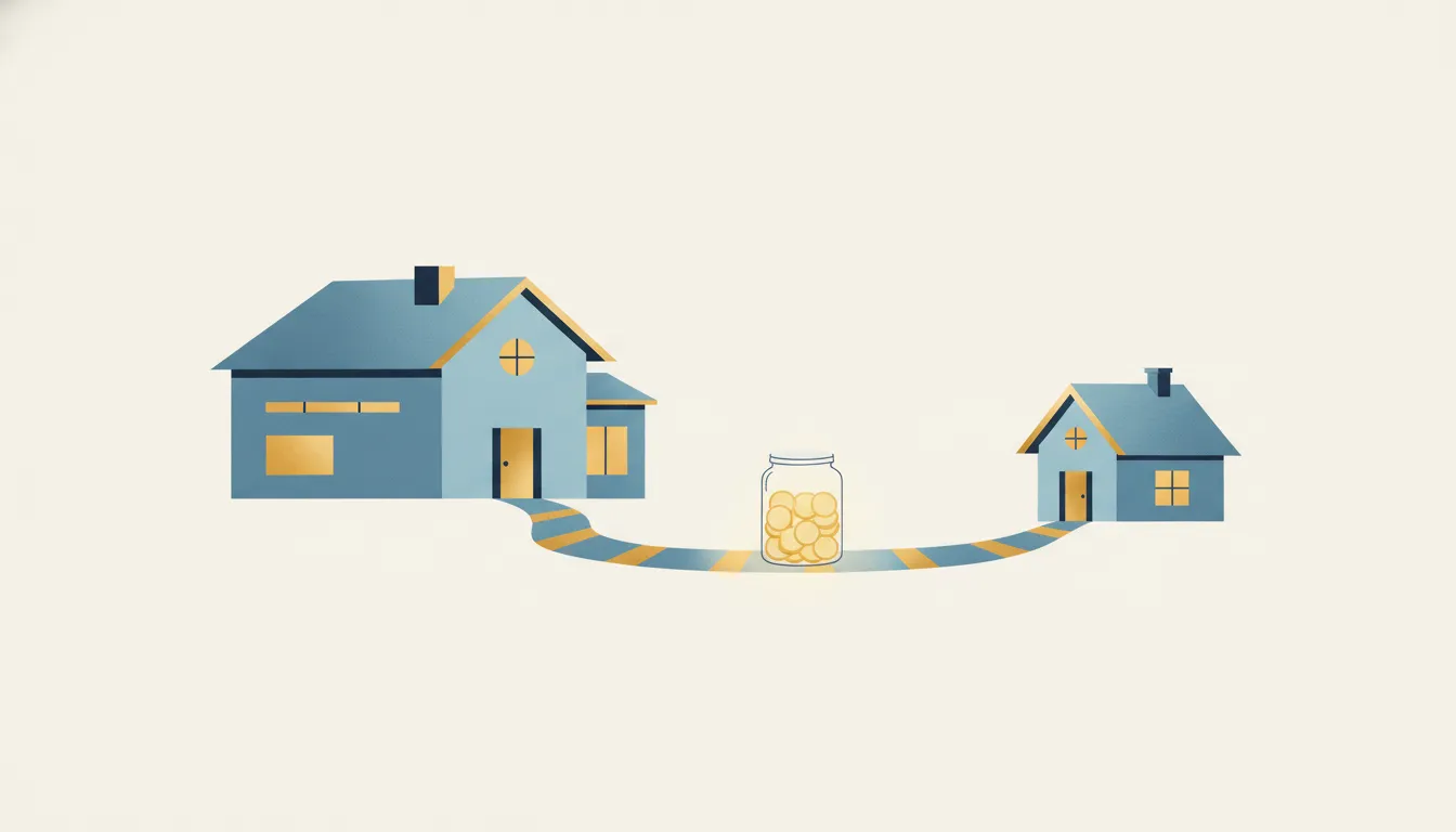 Editorial illustration for Trading Down to a Smaller Home: What the Numbers Can and Can't Show.