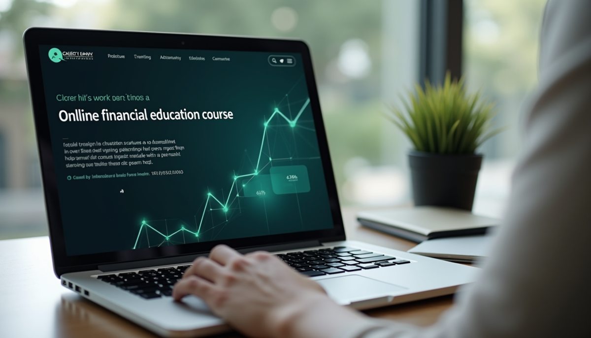 Close-up view of a laptop screen displaying an online financial education course